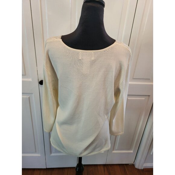 Vintage y2k Cream Fine Gauge Sweater Lace Trim Stretch L Fairy Coquette Cottage - Picture 2 of 7